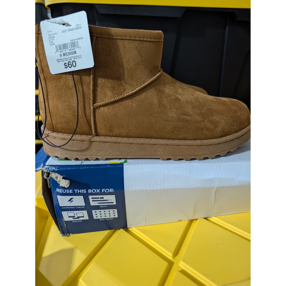 NEW Arizona Slater Tan Faux Suede Faux Fur Lined Ankle Boots Womens 9 Medium
